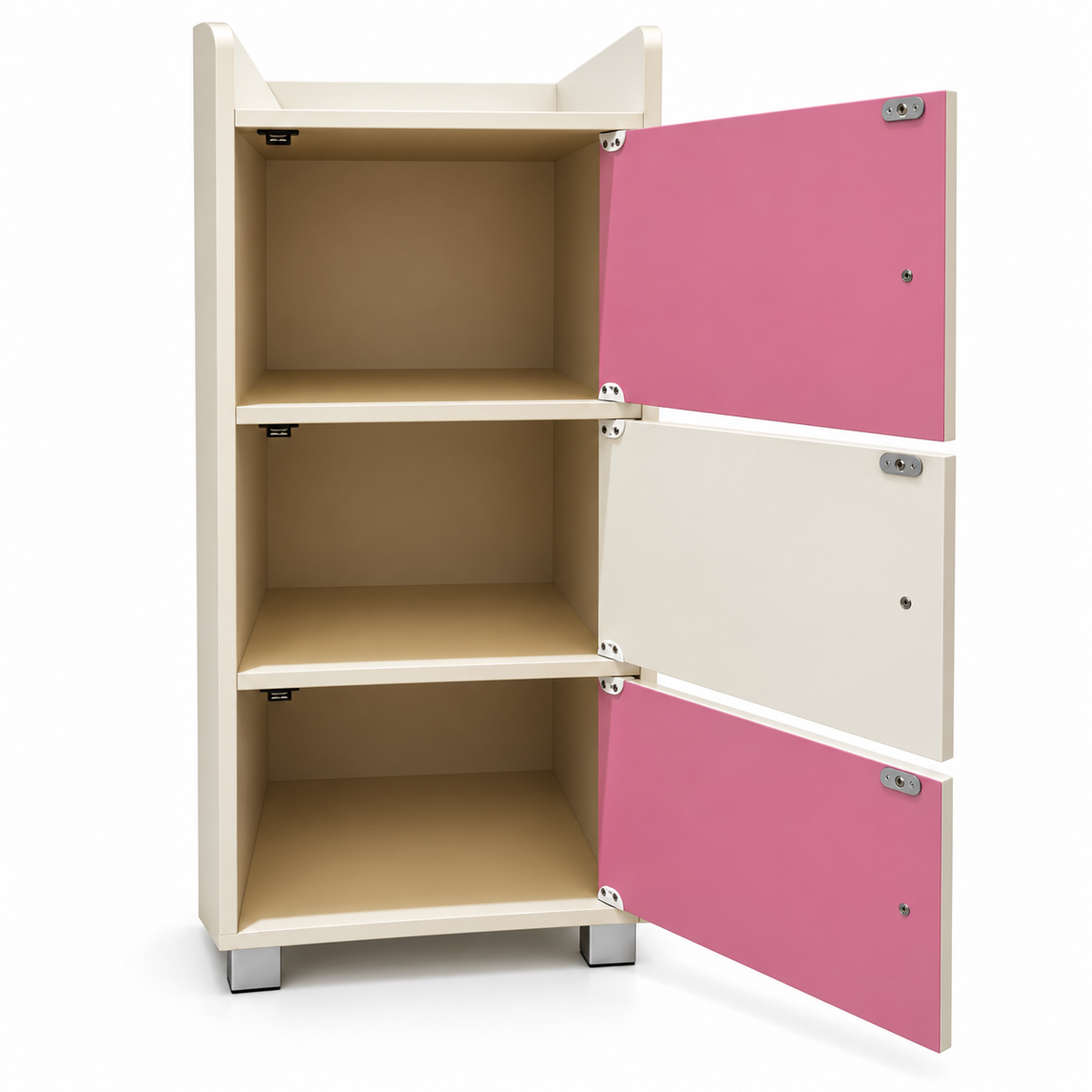 Home Box Kids 3-Door Storage Cabinet with Open Top Shelf – Pink & Ivory