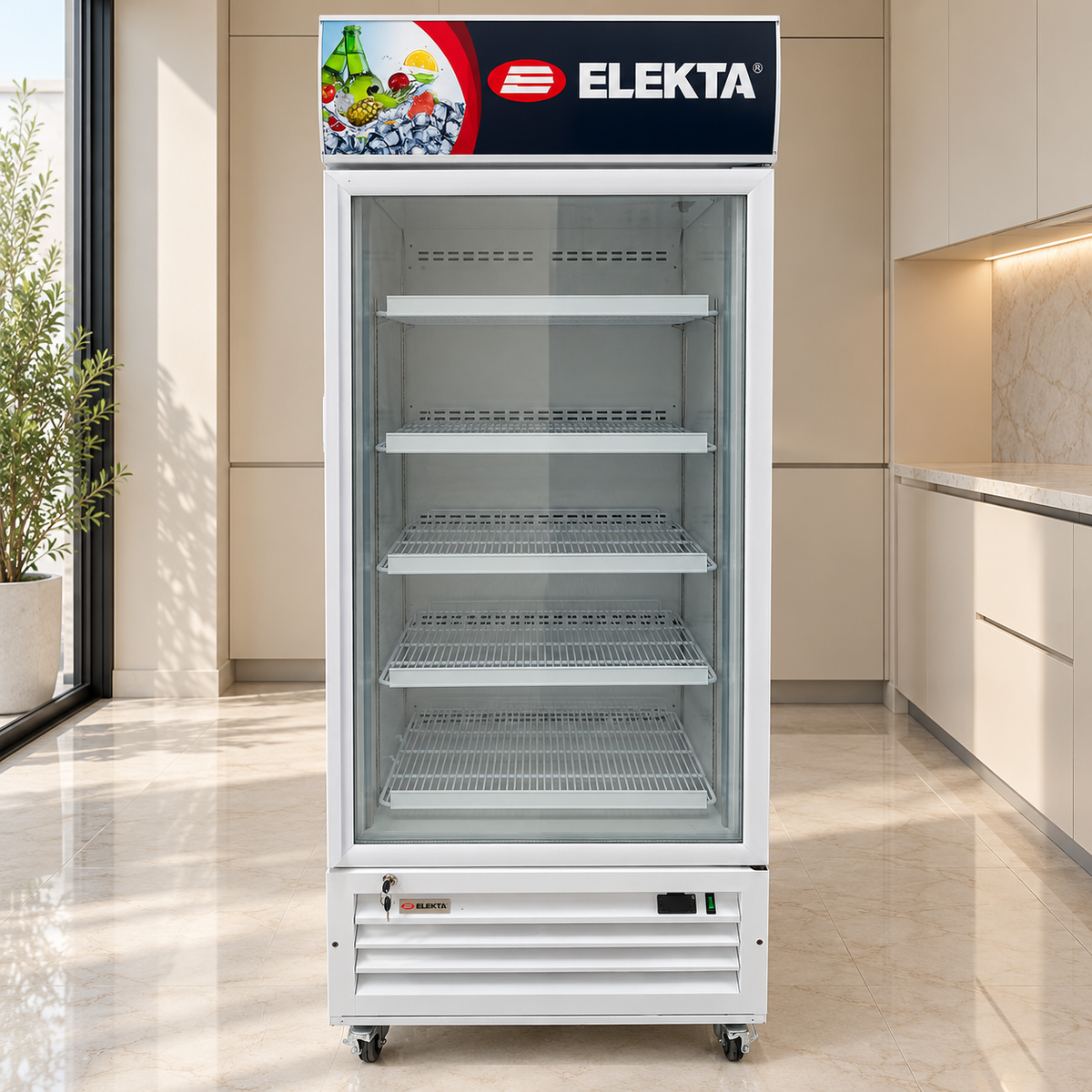 ELEKTA EVSC-0700 Commercial Upright Display Chiller – 650L – Single Glass Door – White