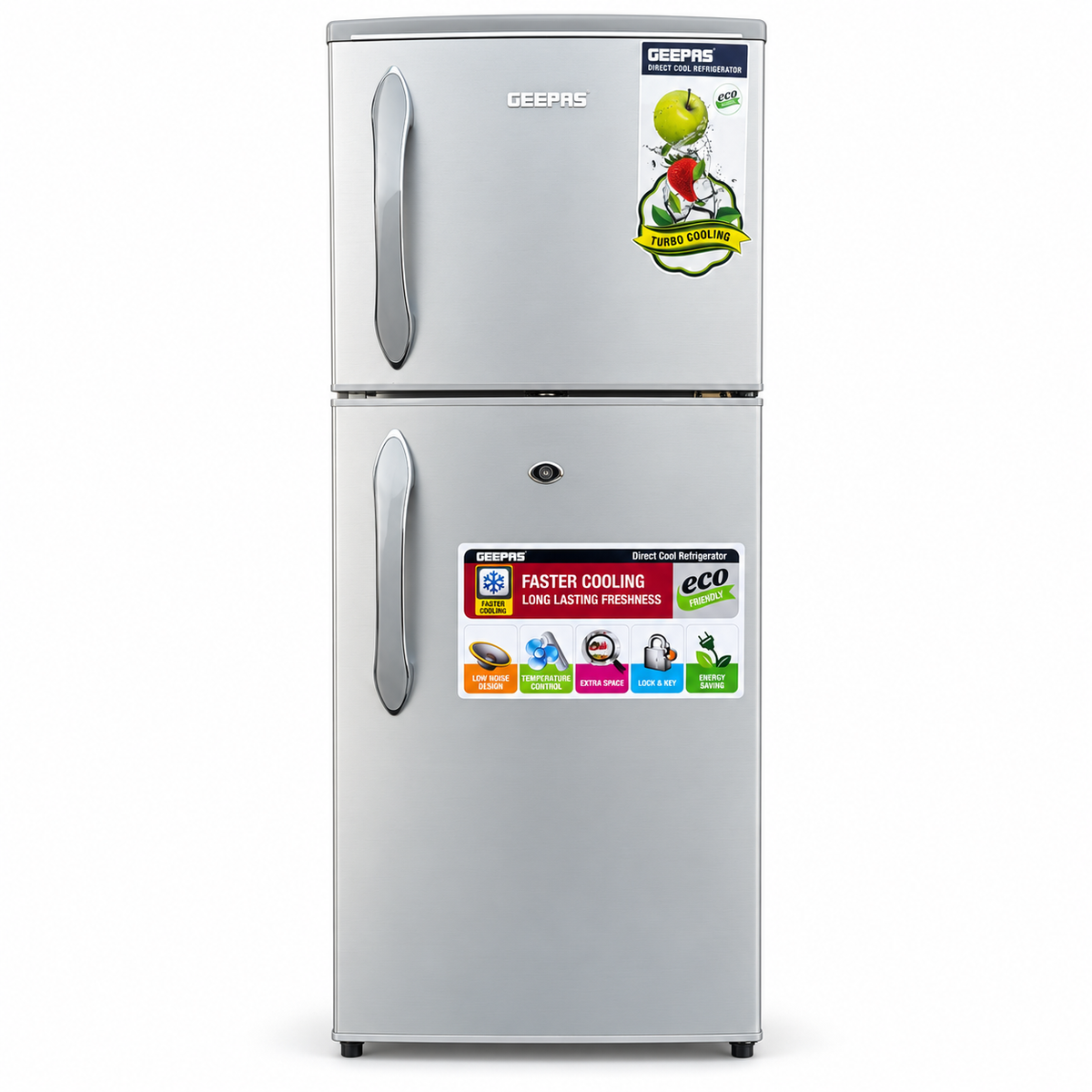 Geepas GRF1856SPN 180L Double Door Refrigerator – Silver