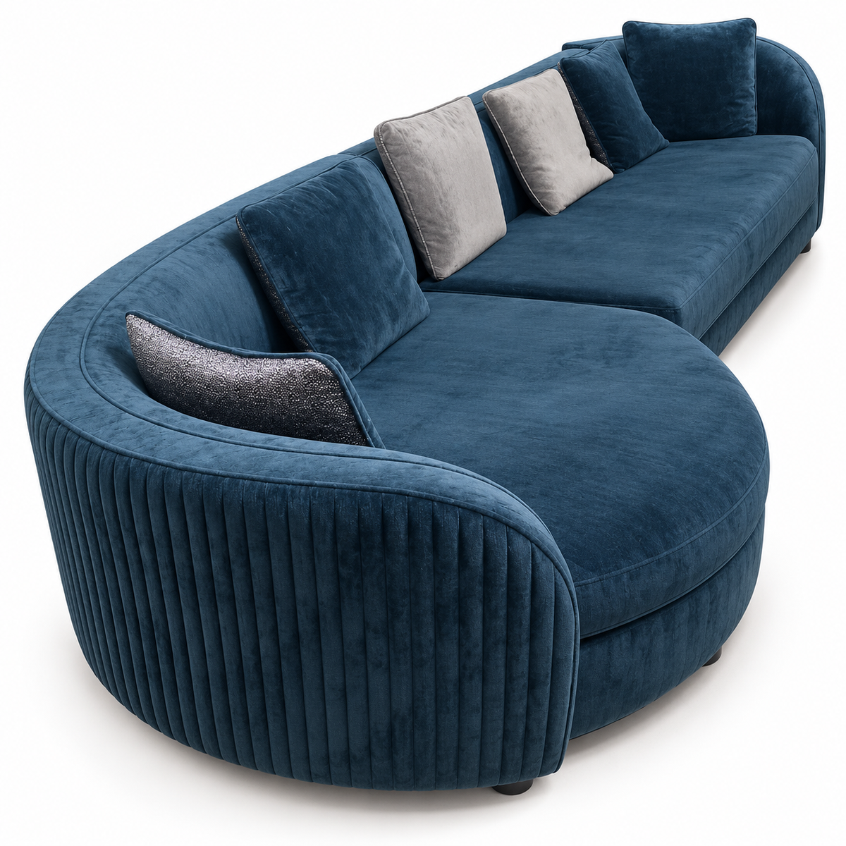 Marina Curve 6-Seater Velvet Curved Corner Sofa with Chaise – 290 cm – Deep Teal Blue