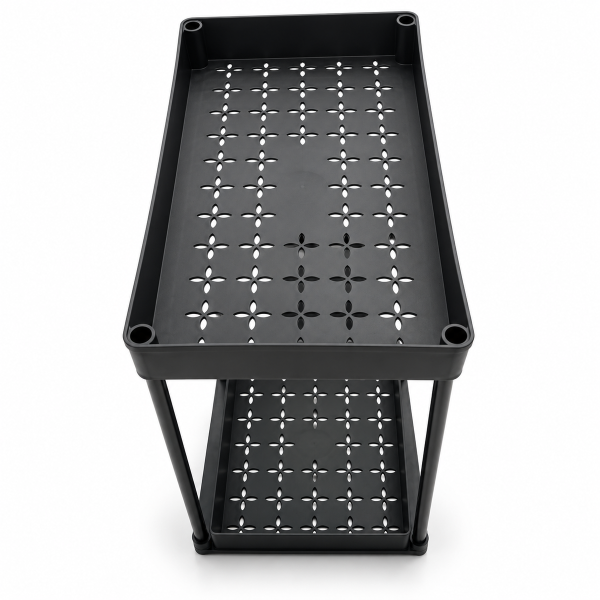 IKEA 2-Tier Storage Rack with Decorative Perforated Shelves – Matte Black