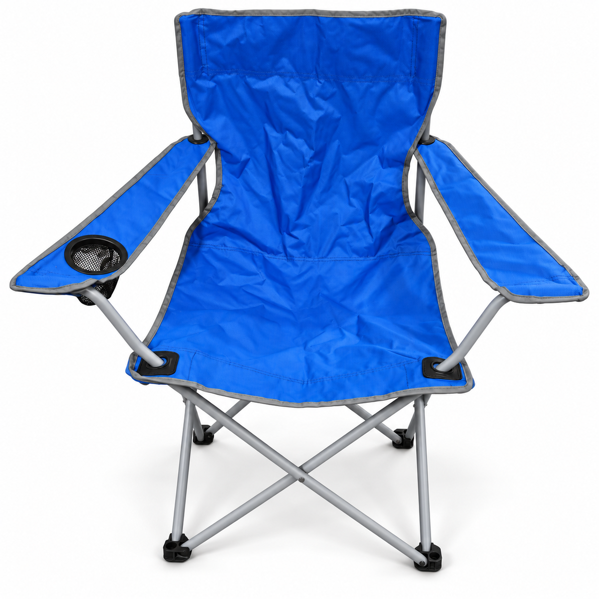 Foldable Camping Chair with Armrests & Cup Holder – Royal Blue & Grey