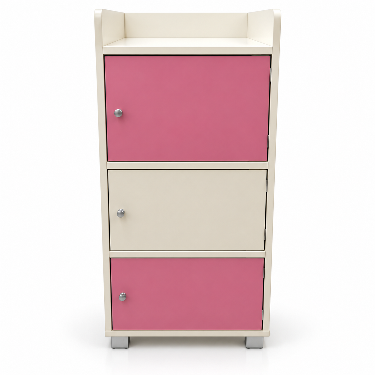 Home Box Kids 3-Door Storage Cabinet with Open Top Shelf – Pink & Ivory
