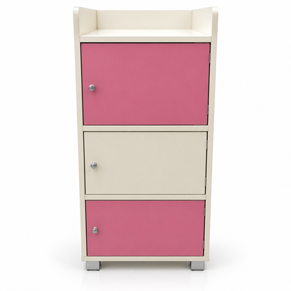 Home Box Kids 3-Door Storage Cabinet with Open Top Shelf – Pink & Ivory