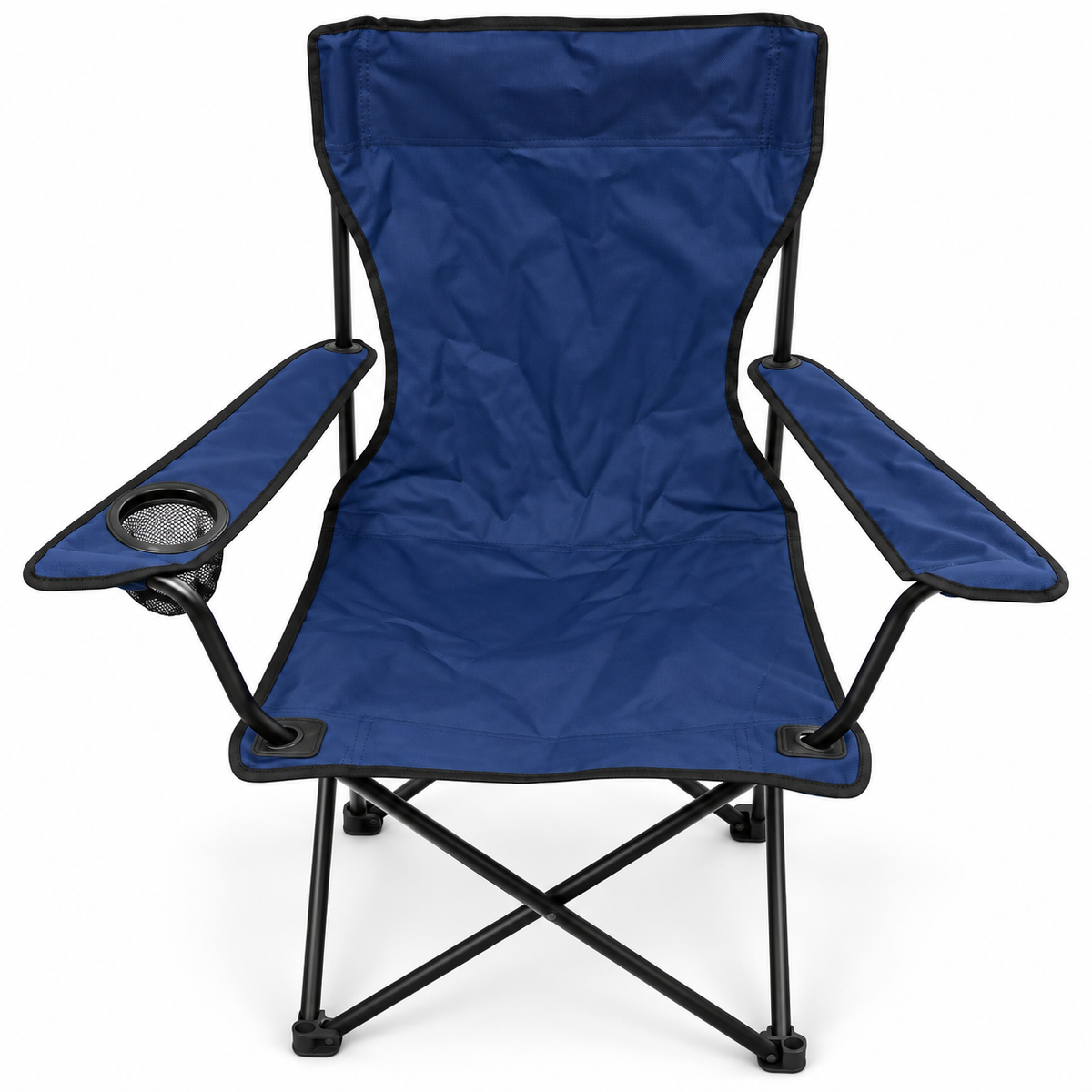 Foldable Camping Chair with Armrests & Cup Holder – Navy Blue & Black