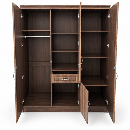 Home Box 3-Door Wardrobe with Mirror, Drawer & Storage Cabinet – Dark Walnut Brown