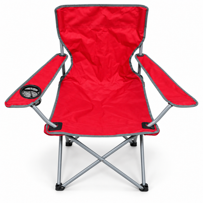Foldable Camping Chair with Armrests & Cup Holder – Red & Grey