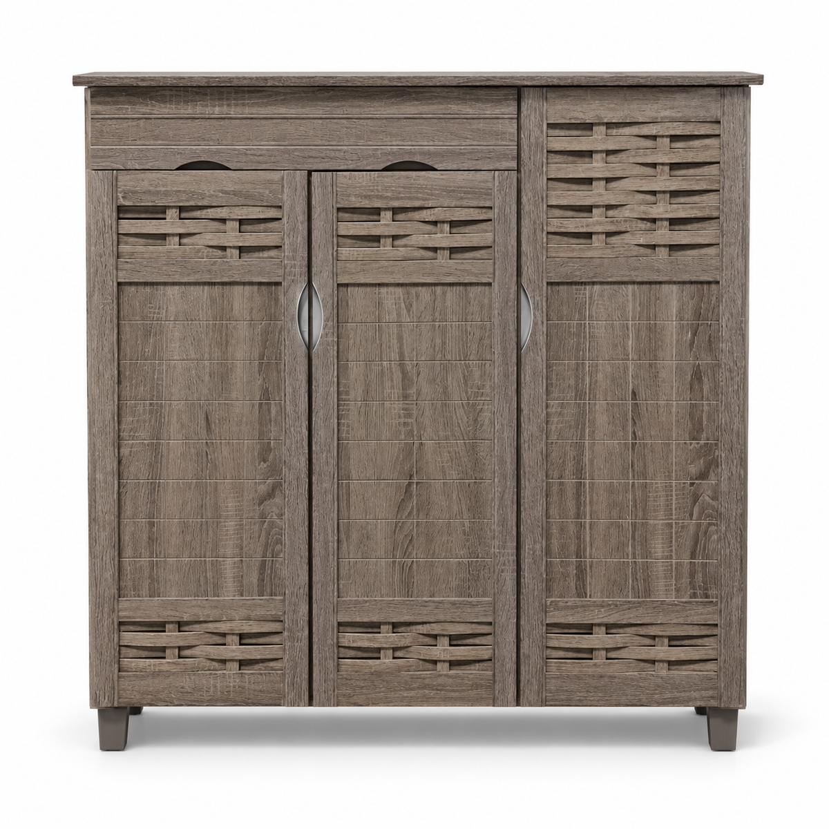 Home Centre 3-Door Shoe Cabinet with Drawer – Rustic Grey Brown