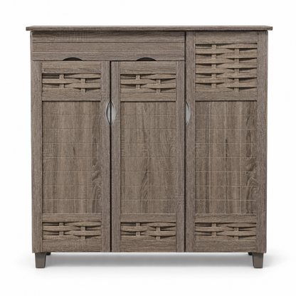 Home Centre 3-Door Shoe Cabinet with Drawer – Rustic Grey Brown