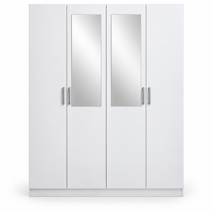 Home Box Oro 4-Door Wardrobe with 2 Mirrors – White – 182 × 60 × 216 cm
