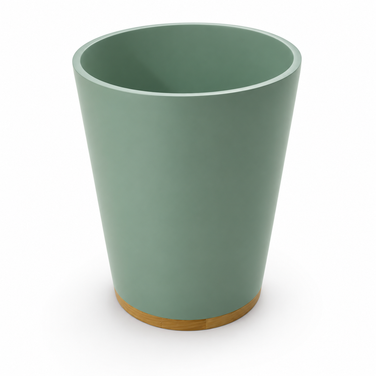 Modern Round Wastepaper Bin with Wood-Effect Base – Sage Green