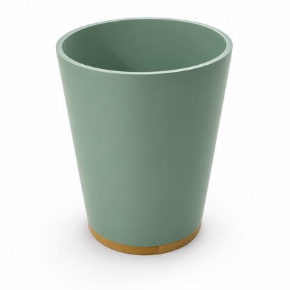 Modern Round Wastepaper Bin with Wood-Effect Base – Sage Green