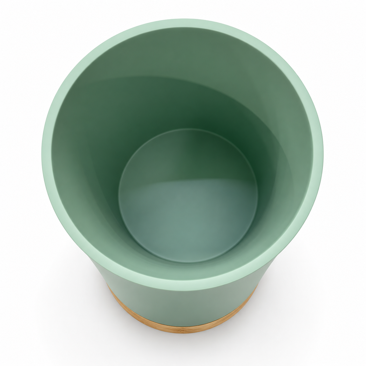 Modern Round Wastepaper Bin with Wood-Effect Base – Sage Green