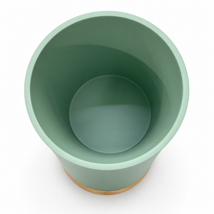 Modern Round Wastepaper Bin with Wood-Effect Base – Sage Green