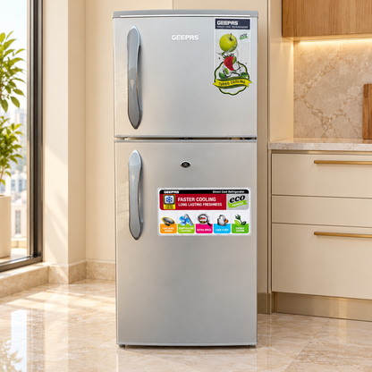 Geepas GRF1856SPN 180L Double Door Refrigerator – Silver