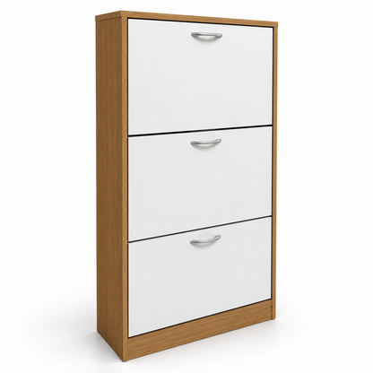 Home Centre Nordic 24-Pair Shoe Cabinet – White & Oak – 120 × 35 × 102 cm