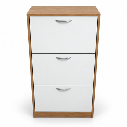 Home Centre Nordic 24-Pair Shoe Cabinet – White & Oak – 120 × 35 × 102 cm