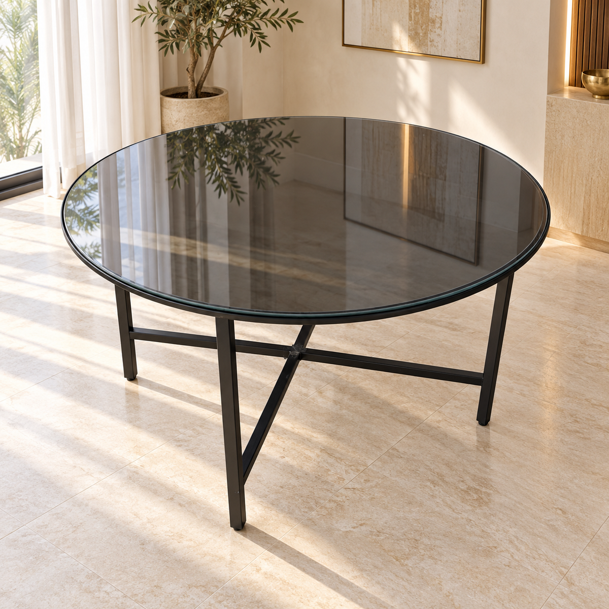 Home Centre Wilma Round Glass Top Coffee Table – 90 cm – Black