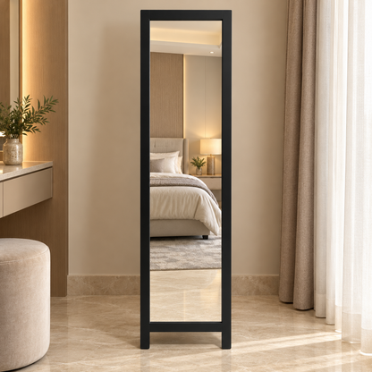 Freedom Full-Length Freestanding Dressing Mirror with Fold-Out Stand – Matte Black