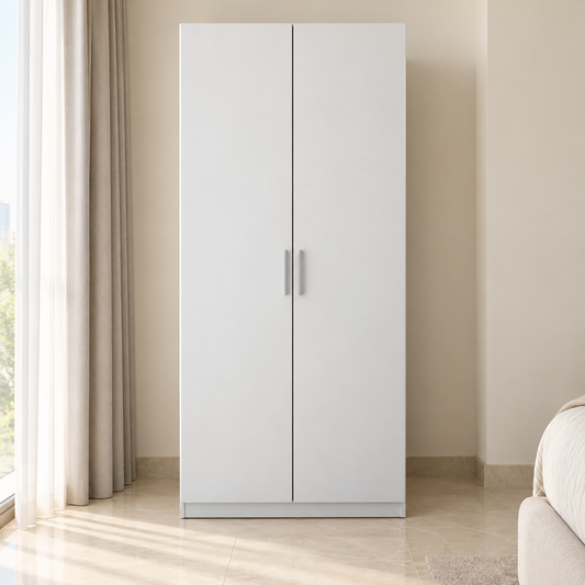 خزانة ملابس ثومس  ببابين من Danube Home مع مرآة داخلية – أبيض – 91.6 × 59.5 × 216 سم