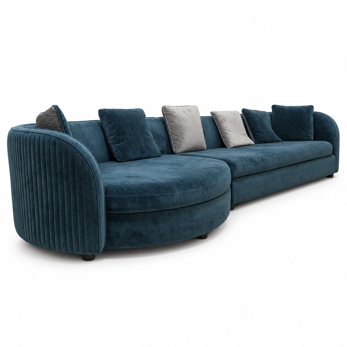Marina Curve 6-Seater Velvet Curved Corner Sofa with Chaise – 290 cm – Deep Teal Blue