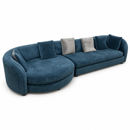 Marina Curve 6-Seater Velvet Curved Corner Sofa with Chaise – 290 cm – Deep Teal Blue