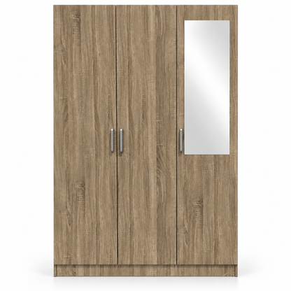 Danube Home Supreme 3-Door Wardrobe with Mirror – French Sonoma Oak – 120 × 52 × 190 cm