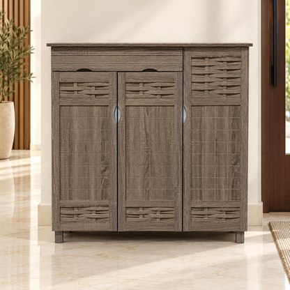 Home Centre 3-Door Shoe Cabinet with Drawer – Rustic Grey Brown