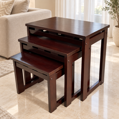 Home Centre Espresso Nesting Tables – Set of 3 – Dark Brown