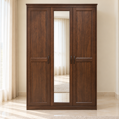 IKEA BRUSALI 3-Door Wardrobe with Full-Length Mirror – Brown – 131 × 57 × 190 cm