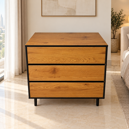Home Centre Arch Chest of 3-Drawers – 98 × 40 × 78.5 cm – Oak & Black