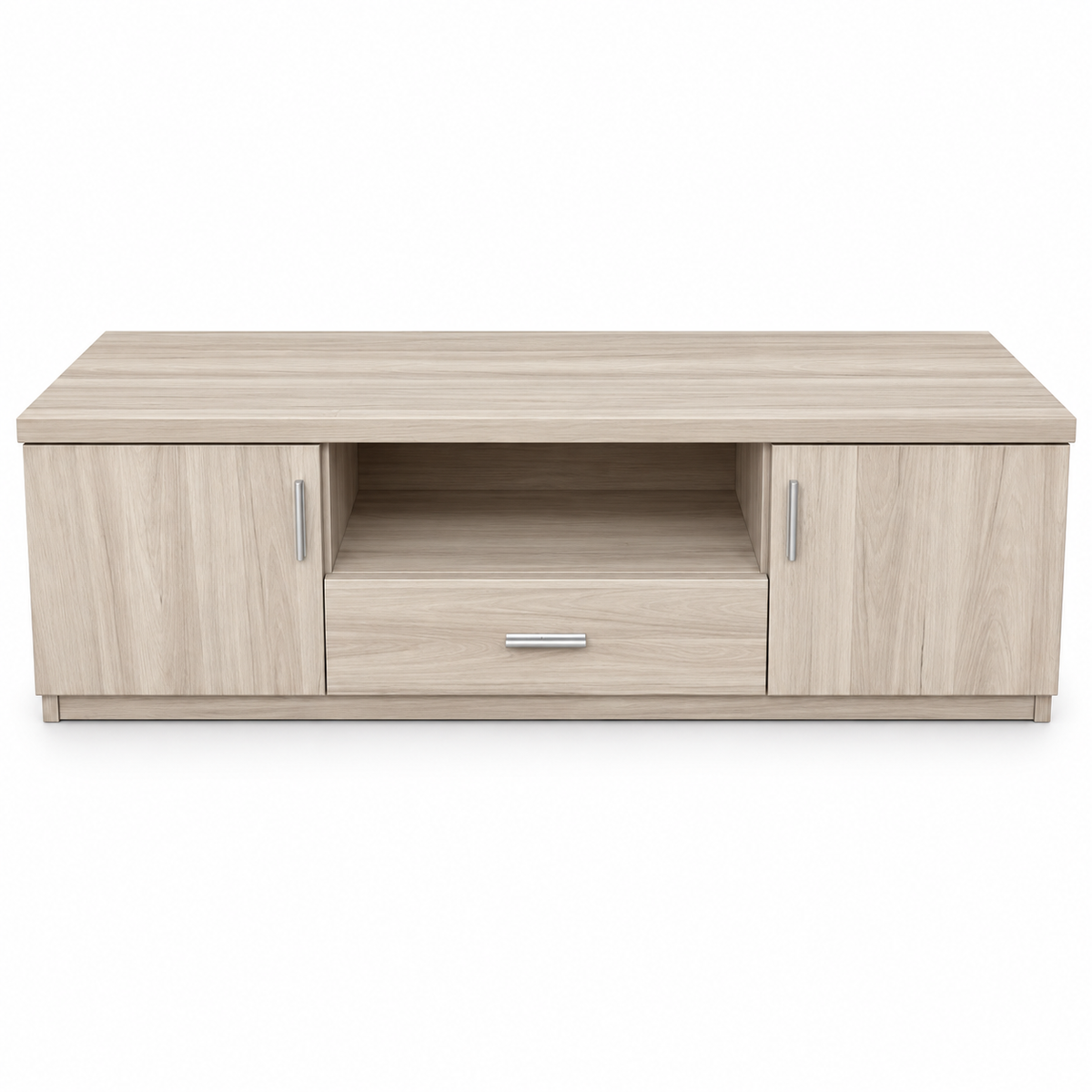 Home Box Low-Profile TV Unit with 2 Doors, 1 Drawer & Open Shelf – Light Oak