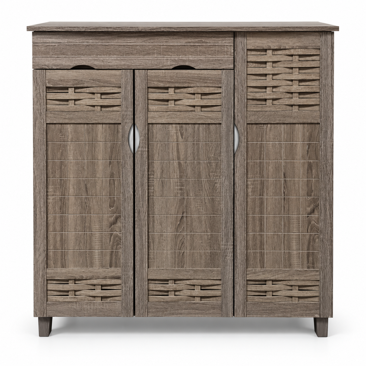 Home Centre 3-Door Shoe Cabinet with Drawer – Rustic Grey Brown
