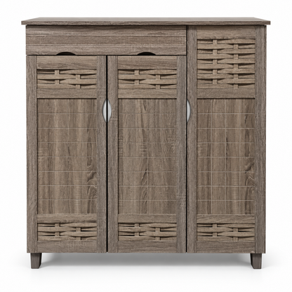 Home Centre 3-Door Shoe Cabinet with Drawer – Rustic Grey Brown
