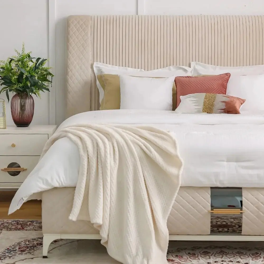 Danube Home Aloha King Bed Set | White/Gold, 180x200 cm, No Mattress
