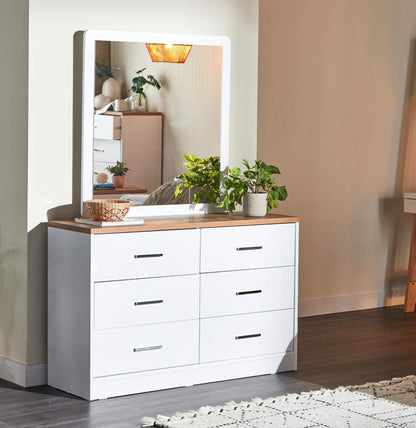 Home Centre Felix King Bedroom Set with Hydraulic Storage | White & Walnut, 180x200 cm