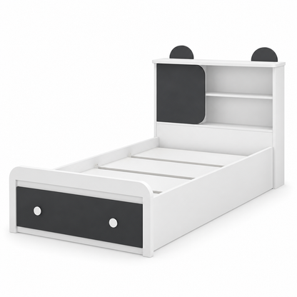Danube Home Panda Single Kids Bed with Mattress &amp; Storage – White & Black – 90 × 190 cm