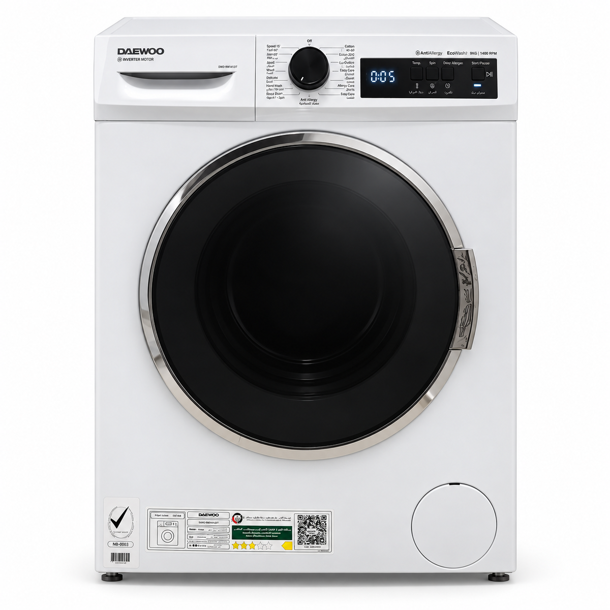 Daewoo DWD-9W1412IT 9KG Front Load Inverter Washing Machine – 1400 RPM – White