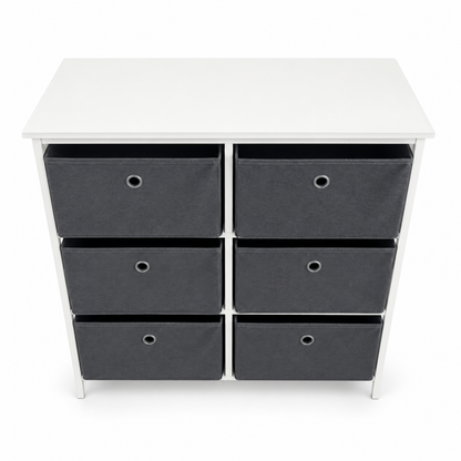 YITAHOME 6-Drawer Fabric Storage Dresser – 80 × 29 × 79 cm – White & Dark Grey