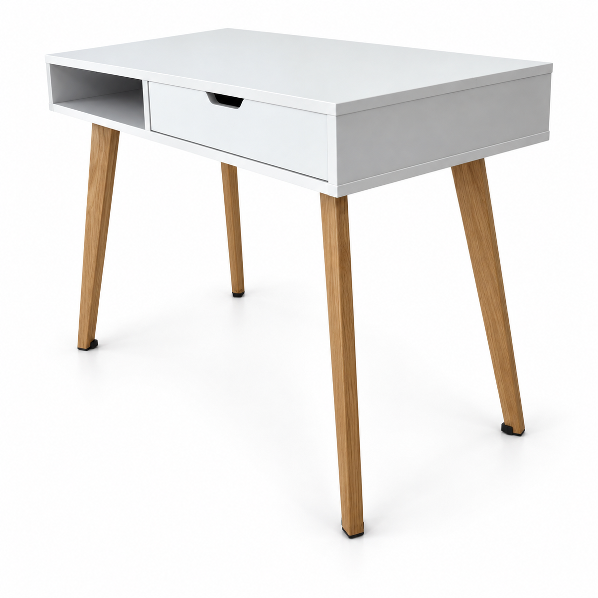 Home Box Bianca Londrina Study Desk with Drawer &amp; Open Shelf – 90 cm – White & Natural Wood