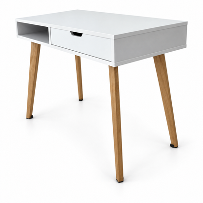 Home Box Bianca Londrina Study Desk with Drawer &amp; Open Shelf – 90 cm – White & Natural Wood