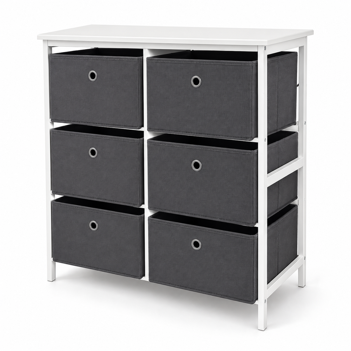 YITAHOME 6-Drawer Fabric Storage Dresser – 80 × 29 × 79 cm – White & Dark Grey