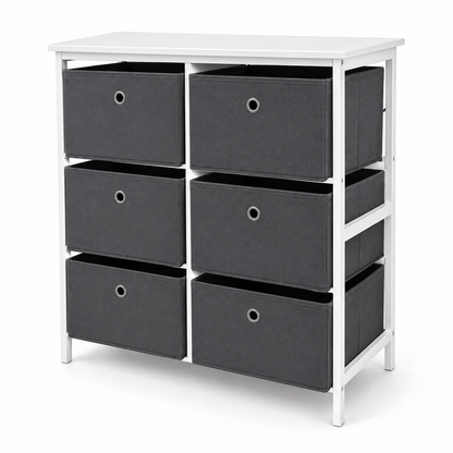 YITAHOME 6-Drawer Fabric Storage Dresser – 80 × 29 × 79 cm – White & Dark Grey