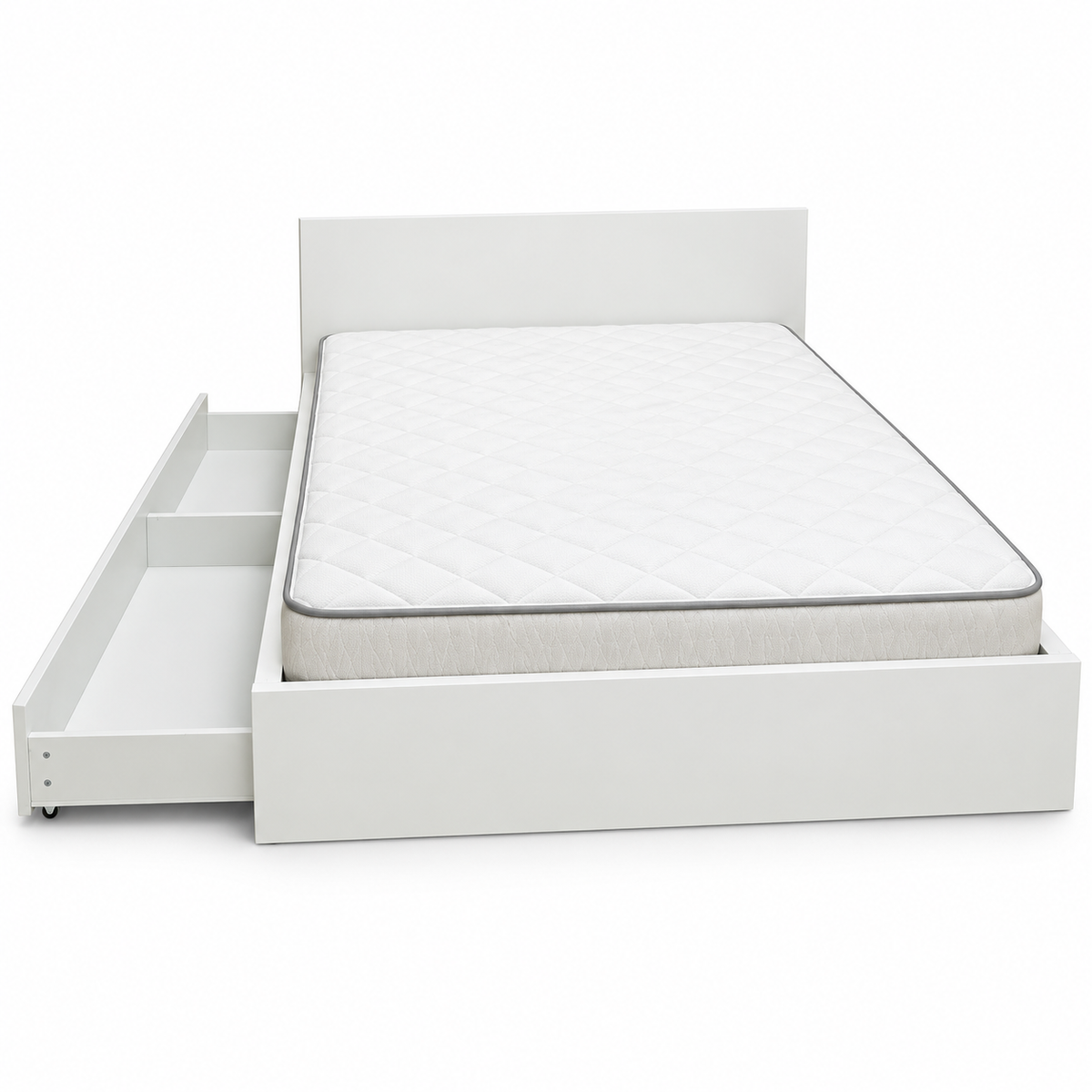 IKEA MALM Double Bed Frame with Underbed Storage & Mattress – White – 160 × 200 cm