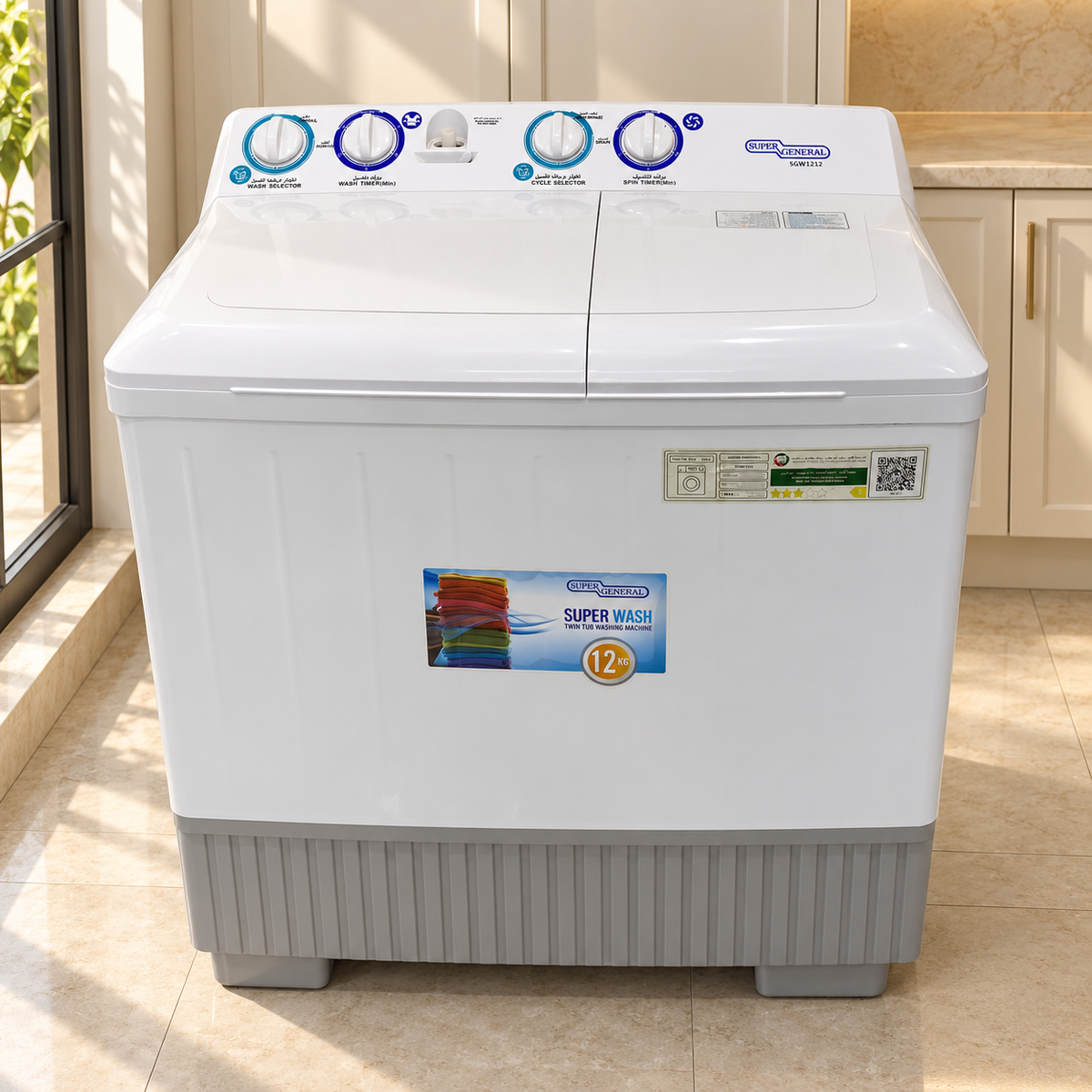 Super General SGW1212 12kg Twin-Tub Semi-Automatic Washing Machine – White