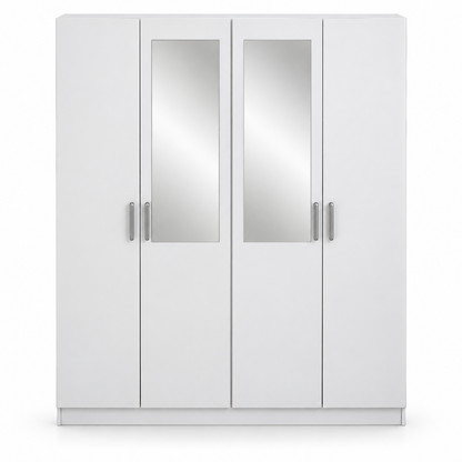 Home Box Oro 4-Door Wardrobe with 2 Mirrors – White – 182 × 60 × 216 cm