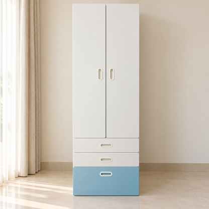 Home Centre 2-Door Wardrobe with 3 Drawers – White & Light Blue