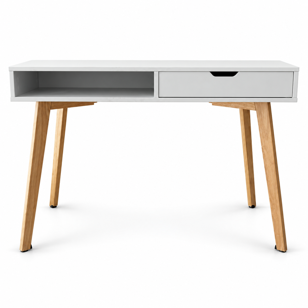 Home Box Bianca Londrina Study Desk with Drawer &amp; Open Shelf – 90 cm – White & Natural Wood
