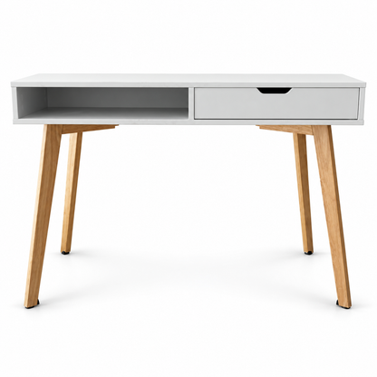 Home Box Bianca Londrina Study Desk with Drawer &amp; Open Shelf – 90 cm – White & Natural Wood