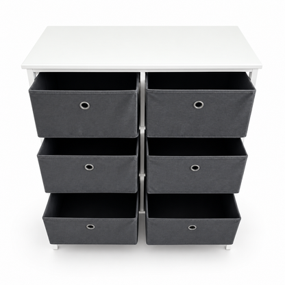 YITAHOME 6-Drawer Fabric Storage Dresser – 80 × 29 × 79 cm – White & Dark Grey